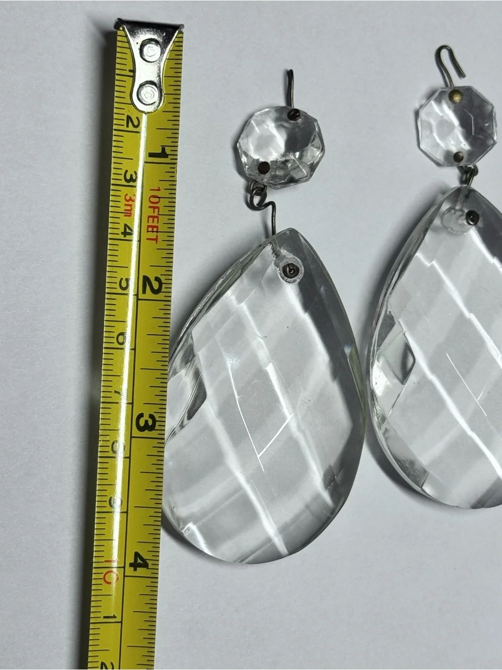 Vintage 4” Faceted Teardrop Crystal Glass Chandelier Prisms - Lot Of 4 - Picture 4 of 4